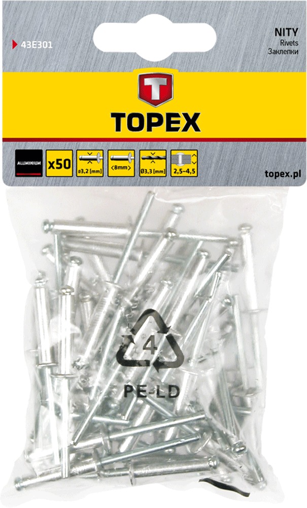 (TOPEX) Nit hliníkový trhací 4,0 mm x 10 mm, 50ks